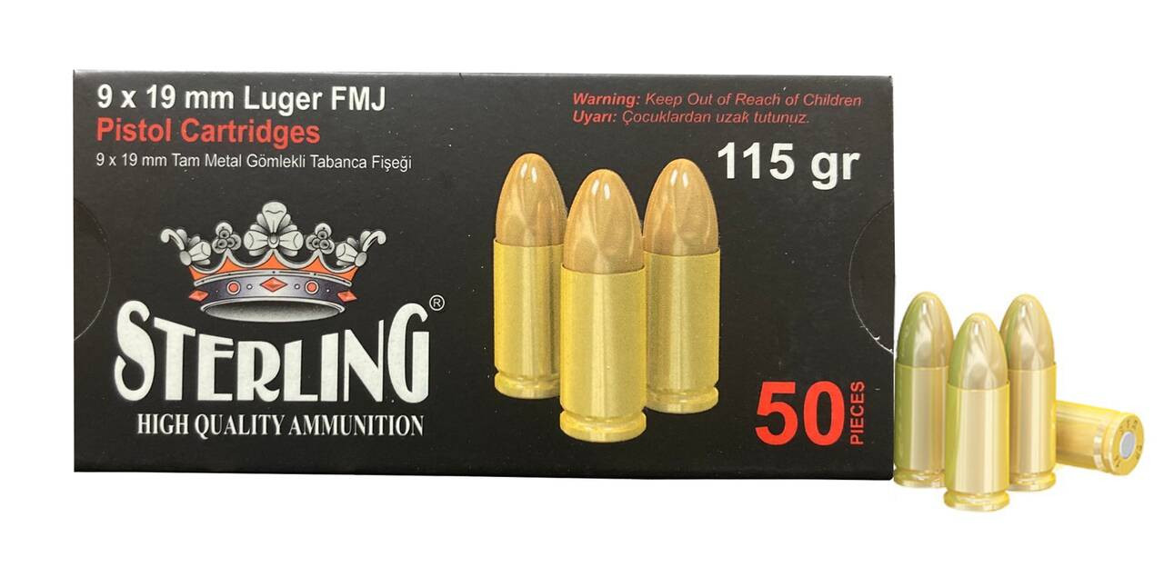 rling 9mm Luger 115 Grain Full Metal Jacket(FMJ) Ammo