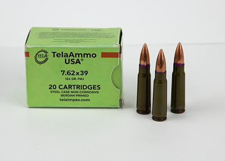 aAmmo 7.62x39 Steel Cased 124 Grain Full Metal Jacket(FMJ) Non Corrosive Ammo