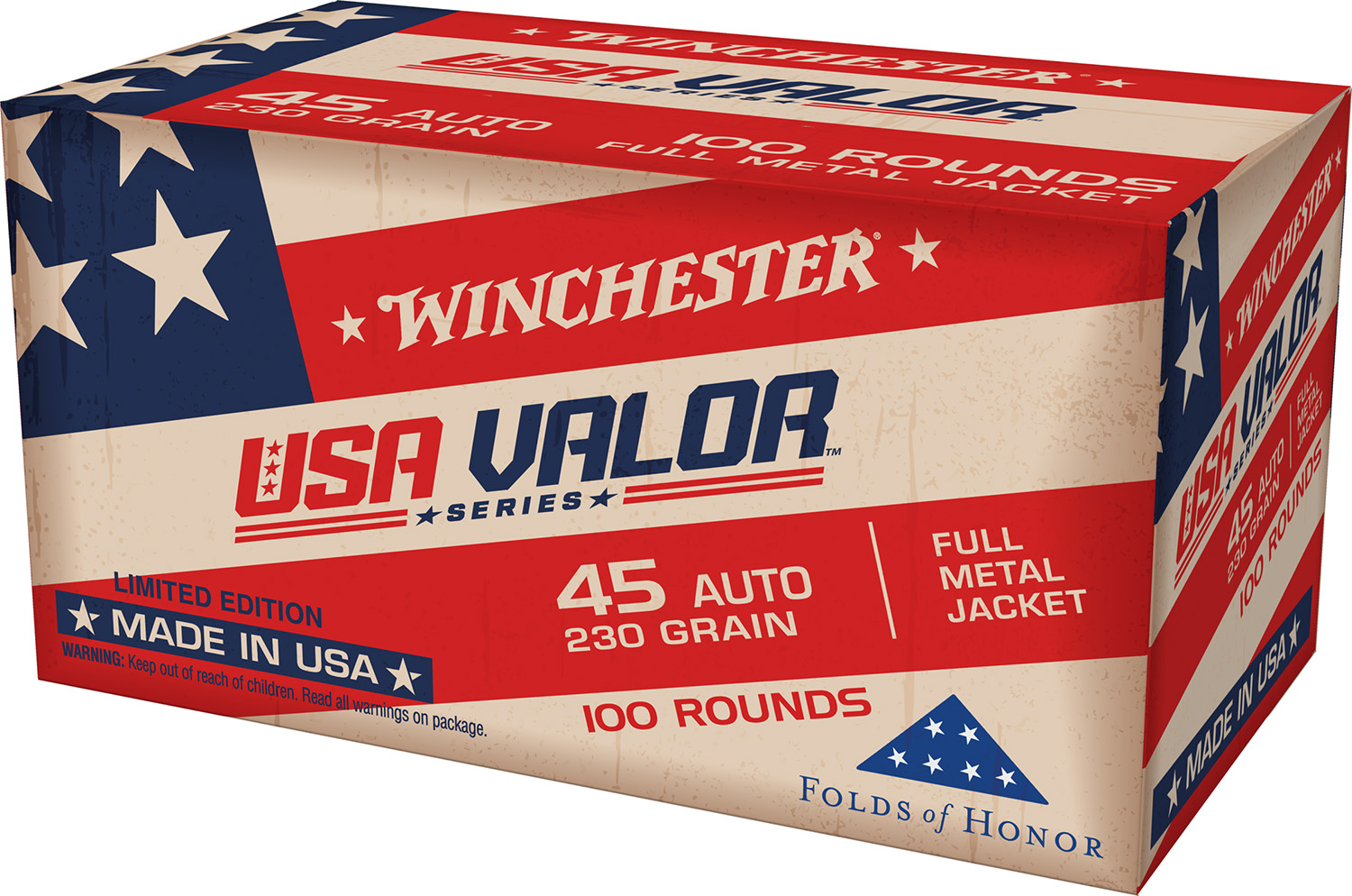 chester USAV45A USA Valor 45ACP 230gr Full Metal Jacket 100 Per Box/5 Case Ammo