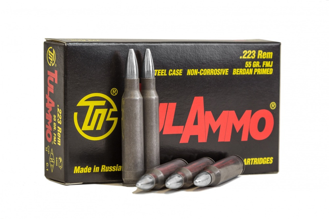 a .223 Rem 55gr FMJ Steel Case Ammo