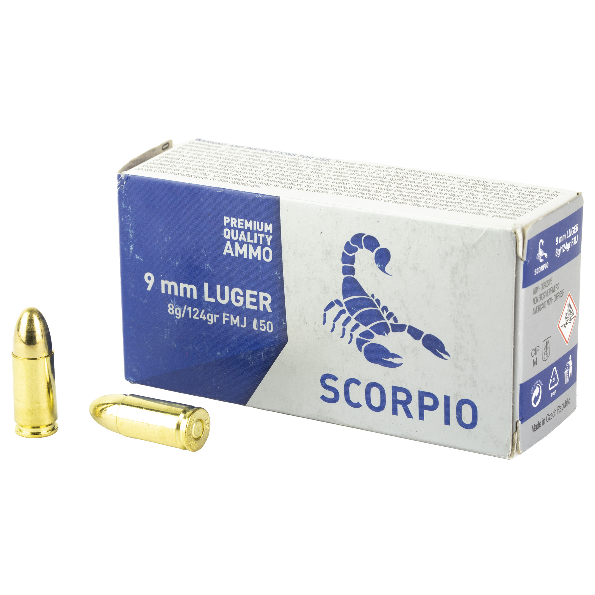  Technology Scorpio 9mm Luger 124 Grain Full Metal Jacket(FMJ) Ammo